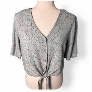 Japna Mint Green Ditsy Floral Tie-Front Crop Top Size M, Spring, Very Soft